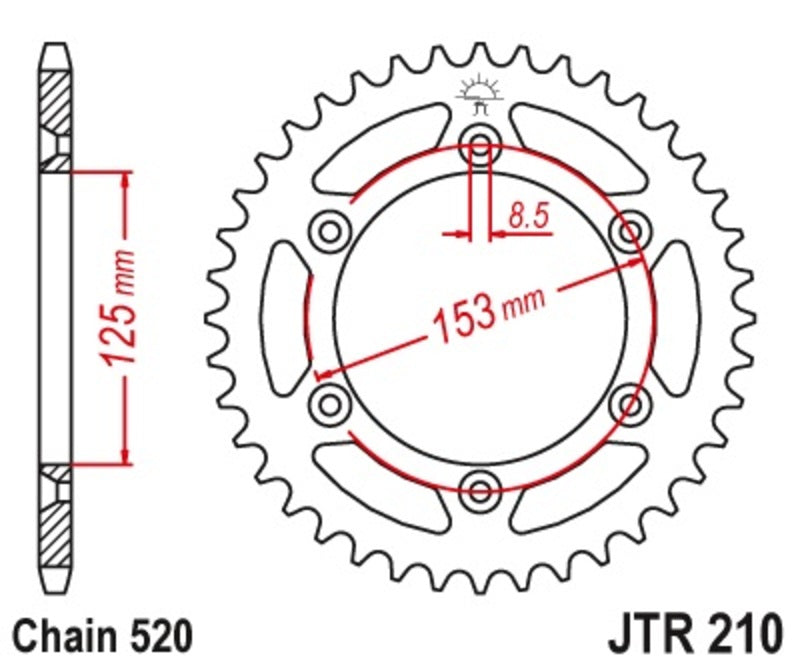 Corona JT 210 de acero con 51 dientes paso 520 autolimpiable