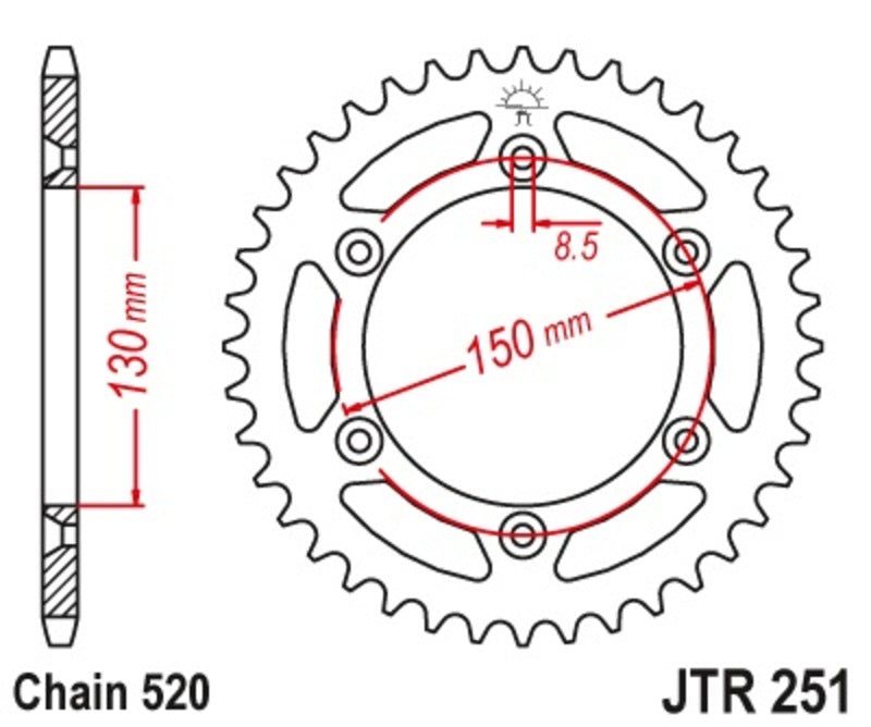 Corona JT 251 de acero con 48 dientes paso 520 autolimpiable