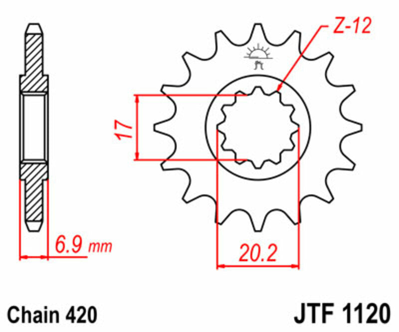 Piñon JT SPROCKETS acero estándar 1120 - 420 - Motor Minarelli AM6