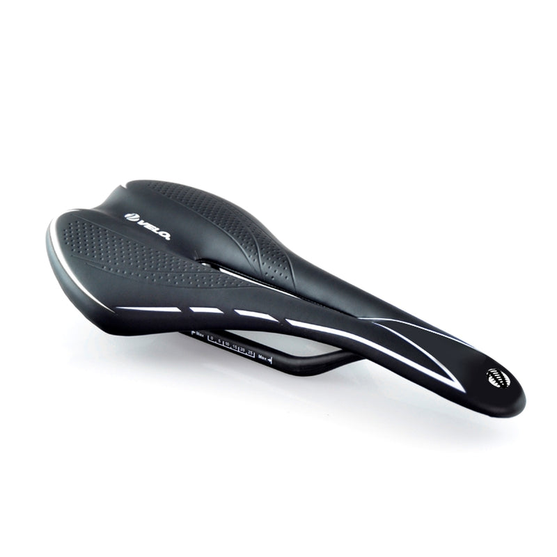 Sillín bicicleta Racing VELO Miles I0 VL1220 prostático. Railes carbono. Masculino. Negro/Blanco