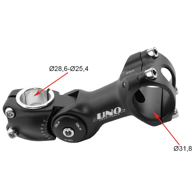 Potencia para bicicleta 0° / 60° UNO - 110 mm plata