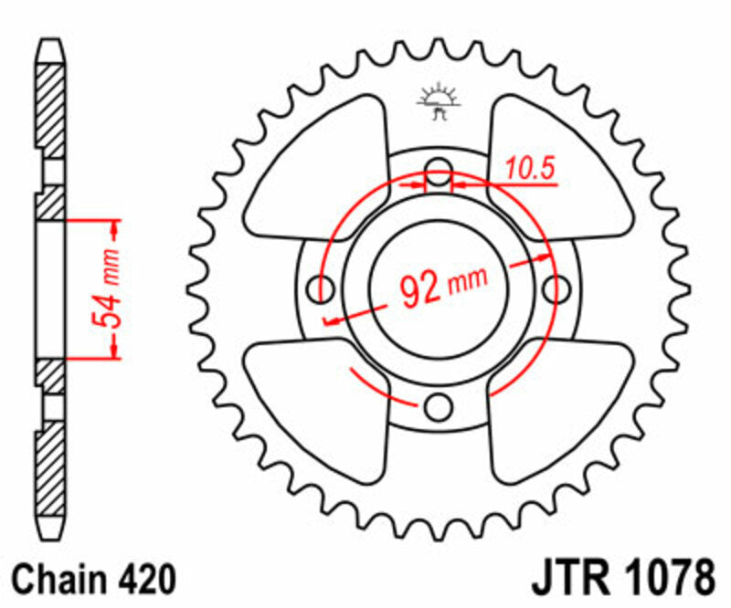Corona JT SPROCKETS acero estándar 1078 - Paso 420