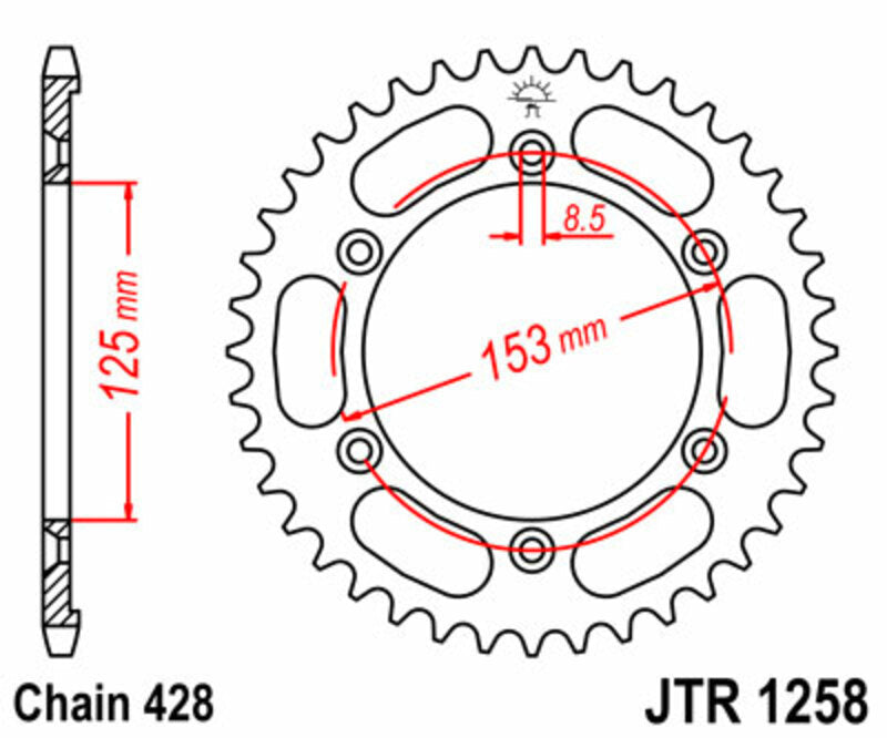 Corona JT SPROCKETS acero estándar 1258 - Paso 428