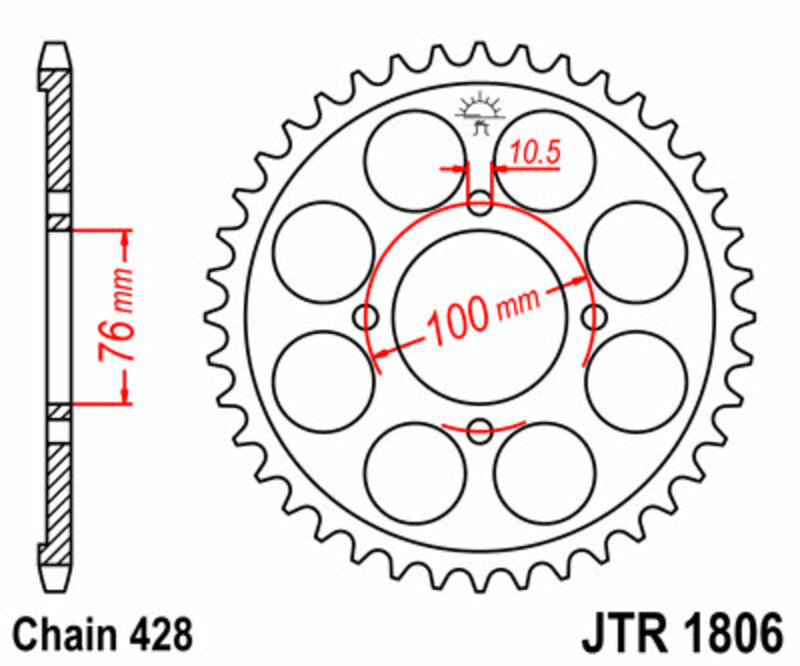 Corona JT SPROCKETS acero estándar 1806 - Paso 428