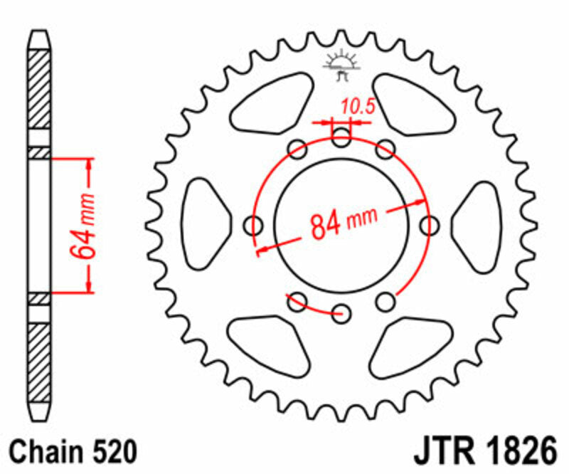 Corona JT SPROCKETS acero estándar 1826 - Paso 520
