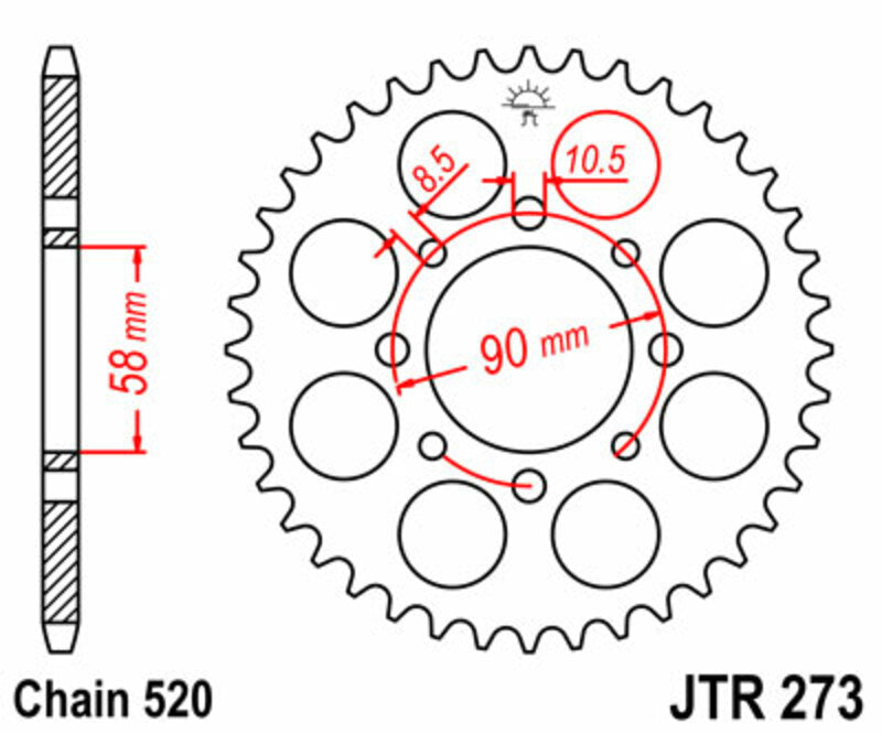 Corona JT SPROCKETS acero estándar 273 - Paso 520