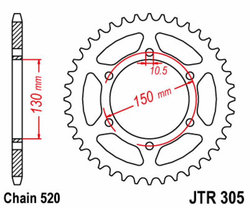 Corona JT SPROCKETS acero estándar 305 - Paso 520
