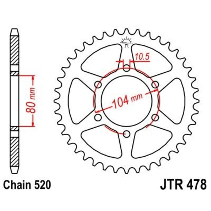 Corona JT 478 de zinc negro con 43 dientes