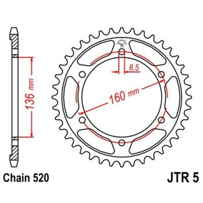 Corona JT 5 de zinc negro con 47 dientes