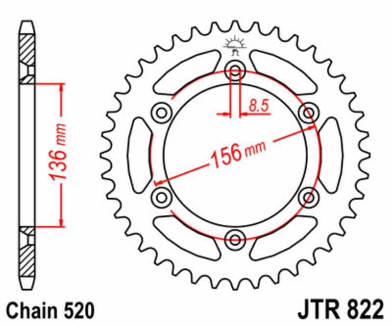 Corona JT SPROCKETS acero estándar 822 - Paso 520
