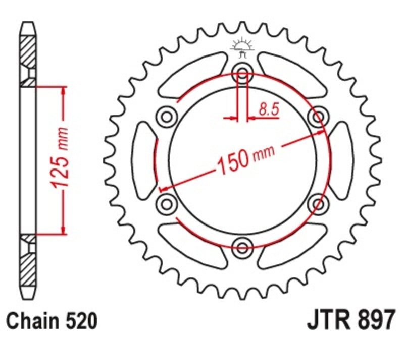 Corona JT 897 de acero con 52 dientes paso 520 autolimpiable