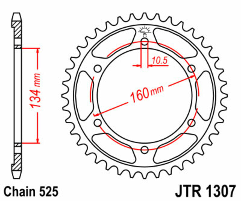 Corona JT SPROCKETS acero estándar 1307 - Paso 525