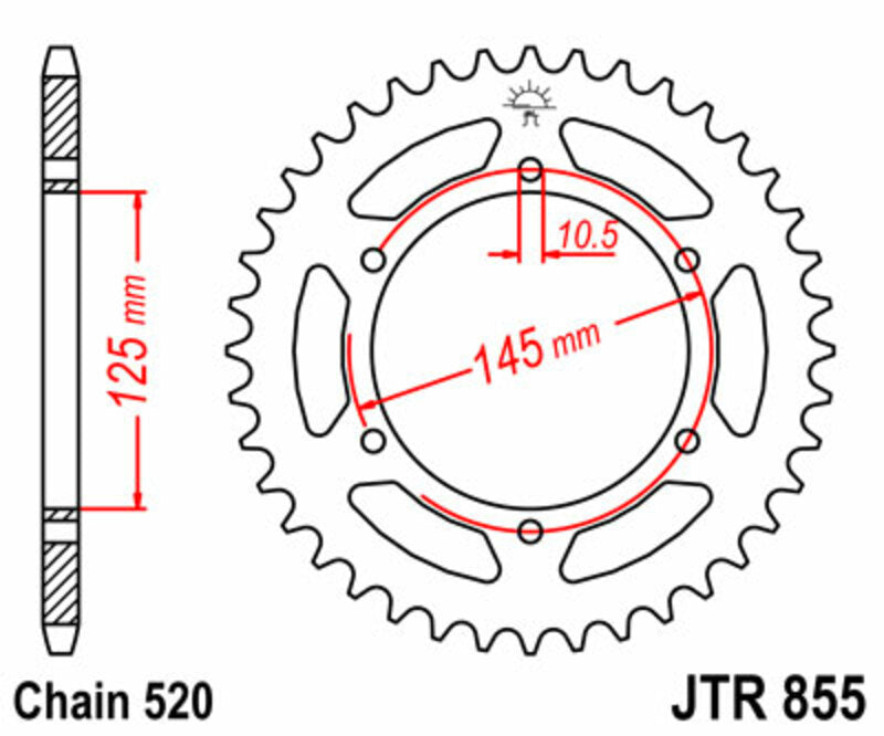 Corona JT SPROCKETS acero estándar 855 - Paso 520