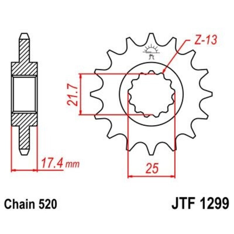 Piñon JT 1299 de acero con 14 dientes