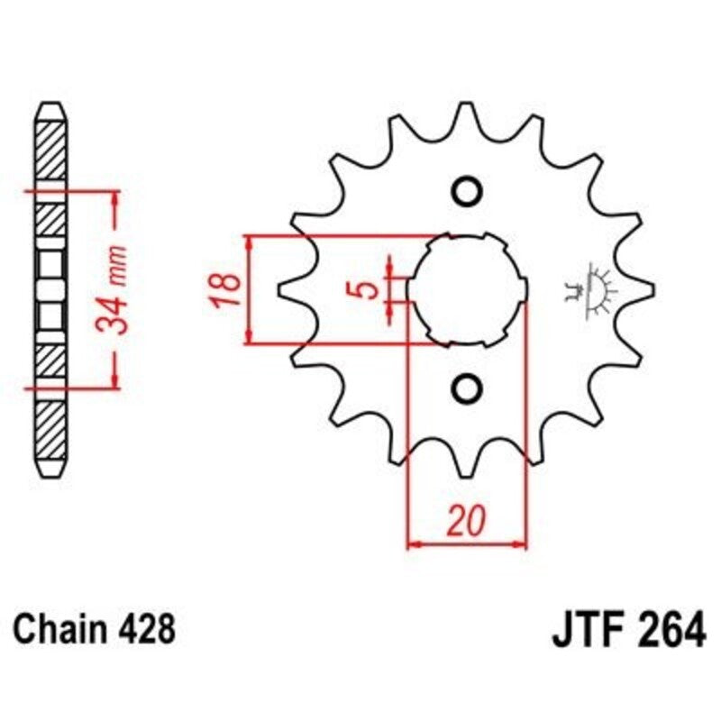 Piñon JT 264 de acero con 14 dientes