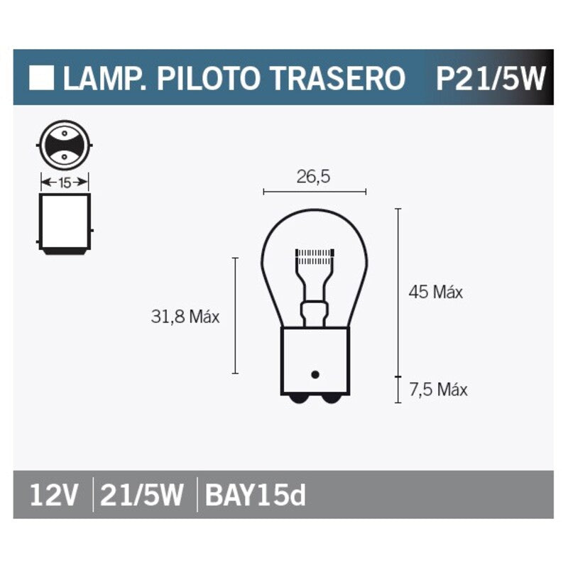 Caja de 10 lámparas BILUX 12V21/5W ROJA