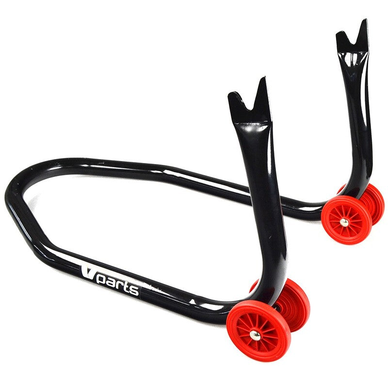 Caballete trasero moto BIHR con soportes en V para diábolos  - Negro y rojo